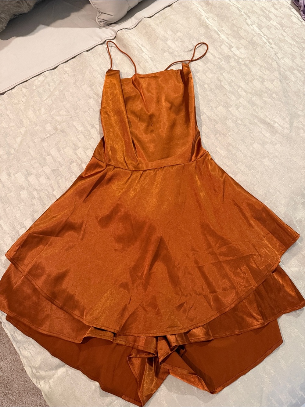 Astr Rust Orange Satin Slip Dress